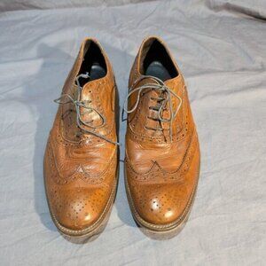 Del Re Made in Italy Brown Leather Brogue Wingtip Oxford Derby Dress Shoes Sz 41